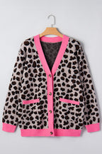 Oversized Cardigan Sweater with Leopard Print