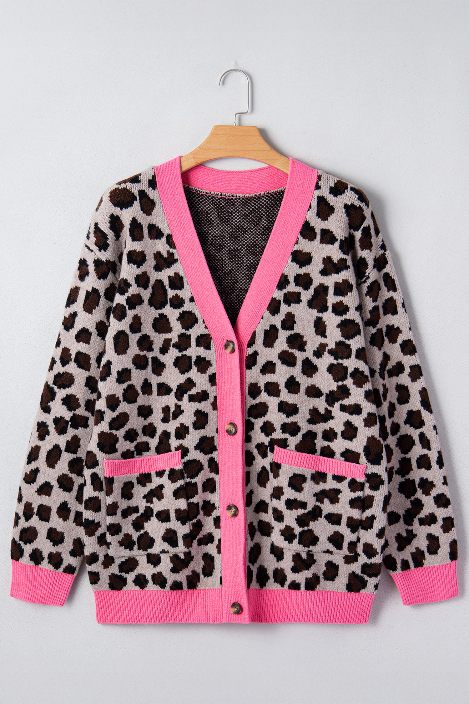 Oversized Cardigan Sweater with Leopard Print