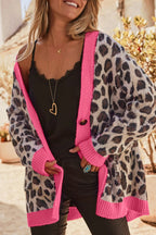 Oversized Cardigan Sweater with Leopard Print