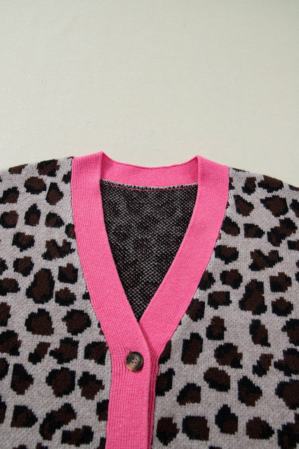 Oversized Cardigan Sweater with Leopard Print