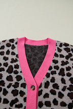 Oversized Cardigan Sweater with Leopard Print