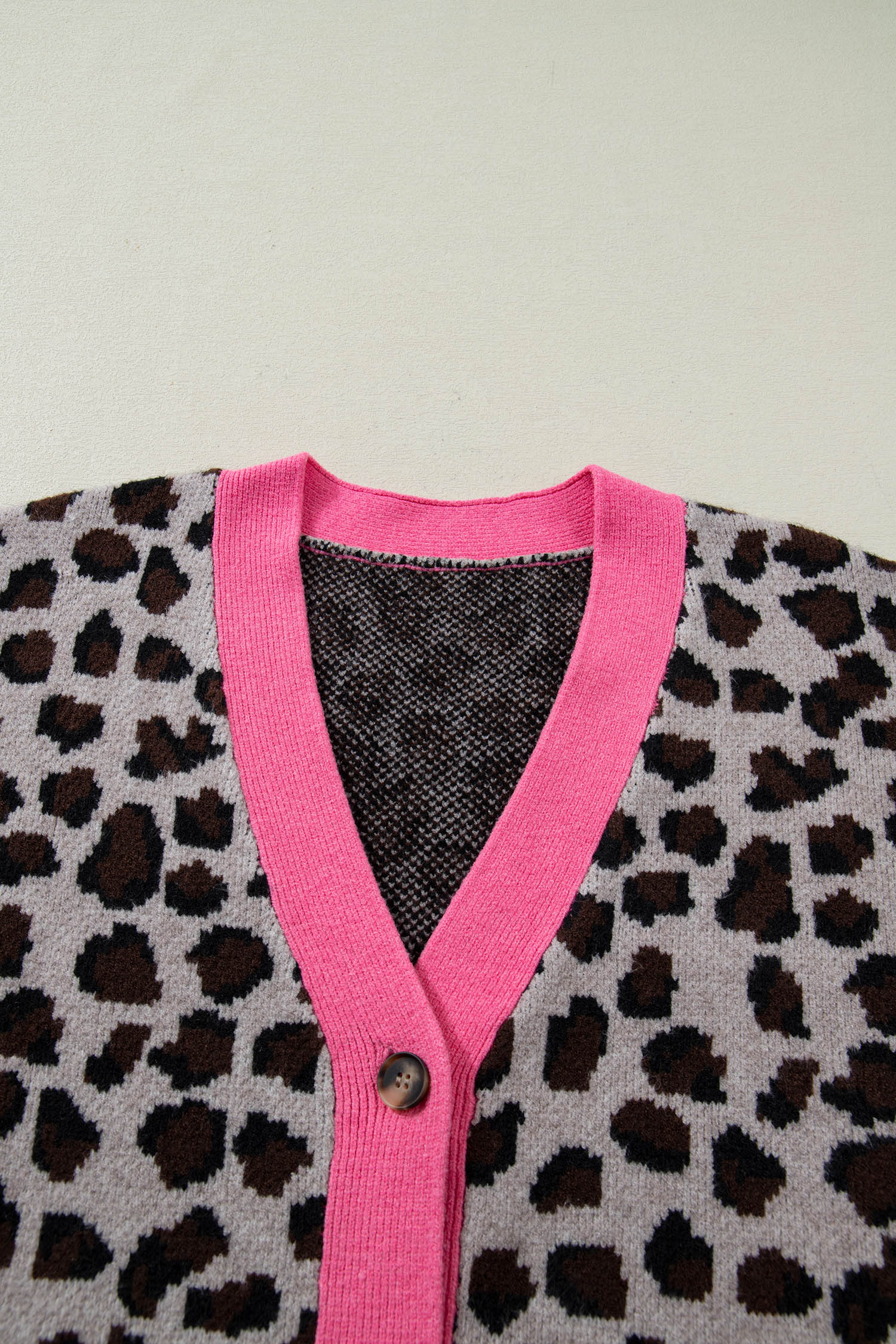 Oversized Cardigan Sweater with Leopard Print