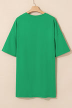 Back view of a green oversized t-shirt from LuckeLadybug LLC, perfect for casual wear