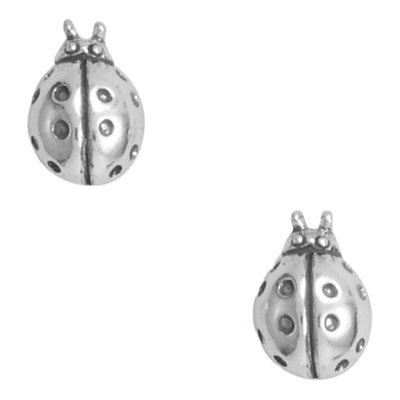 Adorable Oxidized Sterling Silver Ladybug Stud Earrings - Gift Box In - LuckeLadybug LLC