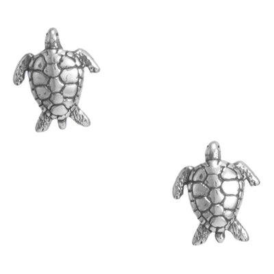 Adorable Sea Turtle Stud Earrings in Oxidized Sterling Silver - Perfe - LuckeLadybug LLC