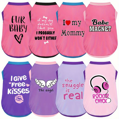Assorted cute dog shirts for small dogs featuring fun slogans and vibrant colors