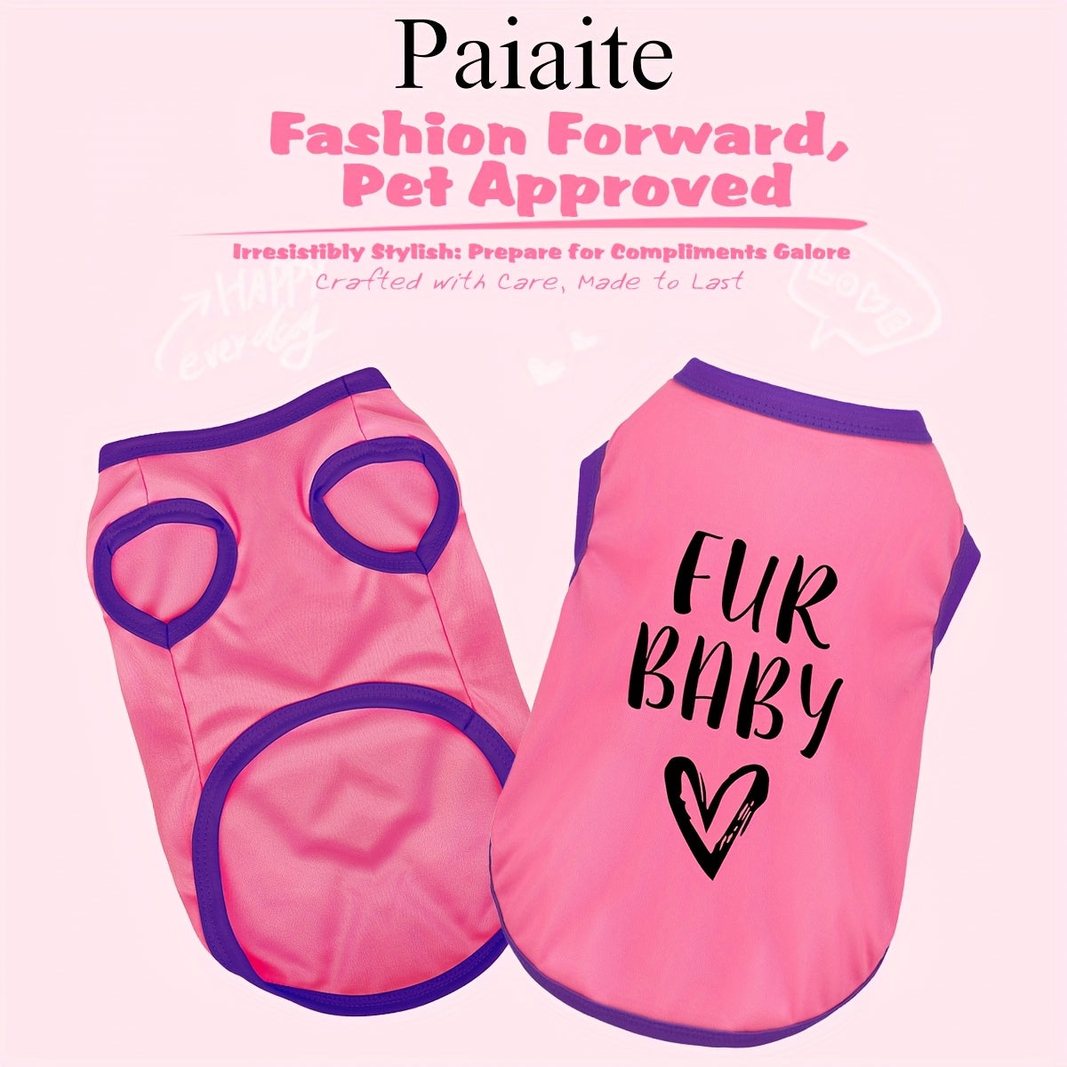 Pink Cute Dog Shirt for Small Dogs with 'Fur Baby' Design by LuckeLadybug LLC