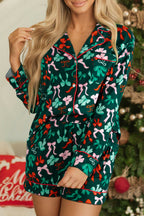 LuckeLadybug LLC Women's Pajama Set with Colorful Bow Pattern in Green, Ideal for Stylish Comfort