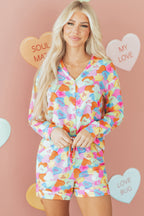Colorful LuckeLadybug LLC pajama set featuring playful heart designs and a cozy fit for relaxation