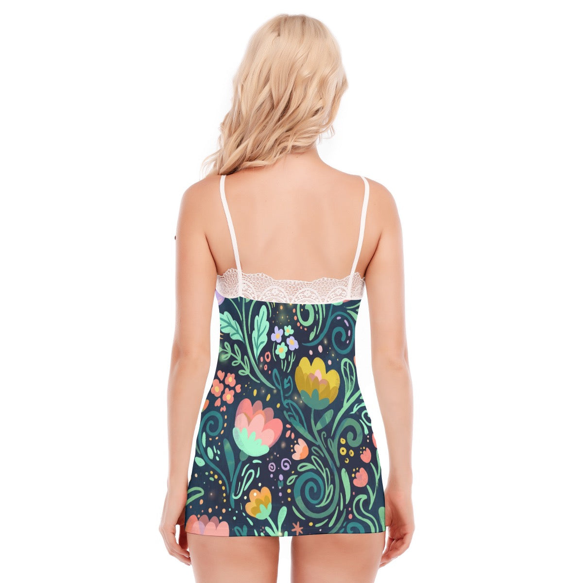 LuckeLadybug floral cami in black with lace trim, perfect for a cozy pajama set