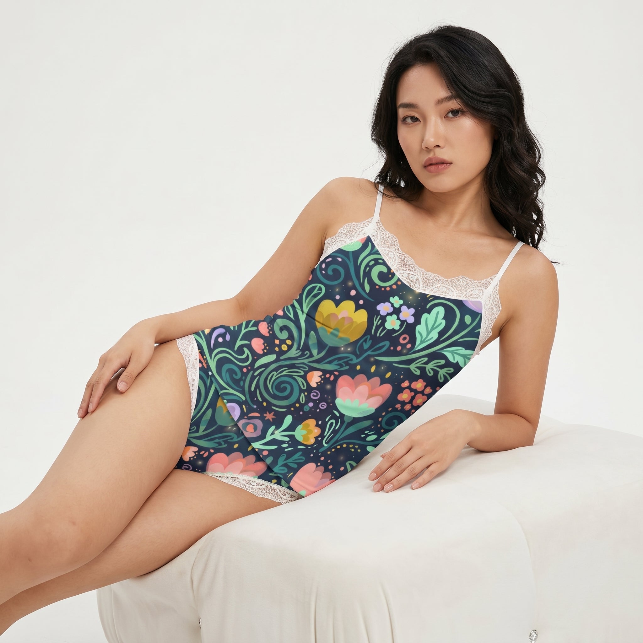 LuckeLadybug Floral Cami in Black Lace, Perfect Addition to Any Pajama Set