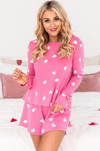 LuckeLadybug LLC Pink Shorts with White Heart Print for Cute and Comfortable Loungewear