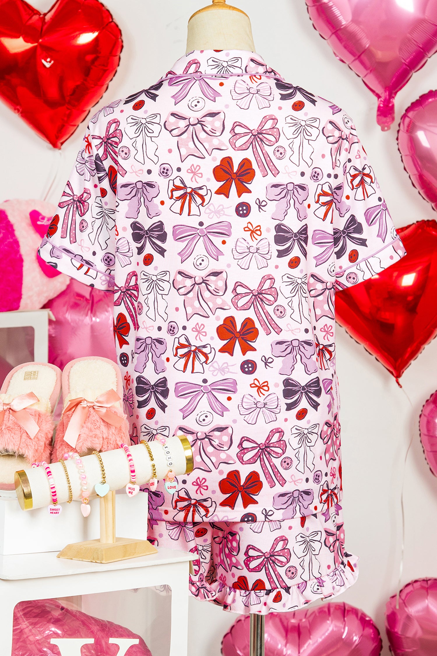 LuckeLadybug LLC fun pajama set with colorful bow print and matching shorts for a cozy sleep experience