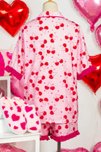 LuckeLadybug LLC Pink Cherry Print Pajama Set Shorts with Ruffle Hem and Matching Top