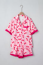 LuckeLadybug LLC Cherry Print Pajama Set with Cute Shorts and Short Sleeves for Comfortable Sleepwear