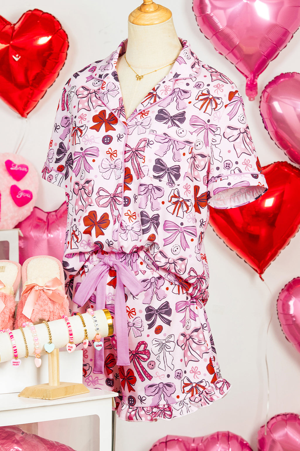 LuckeLadybug LLC colorful pajama set with bow patterns for comfortable sleep and relaxation