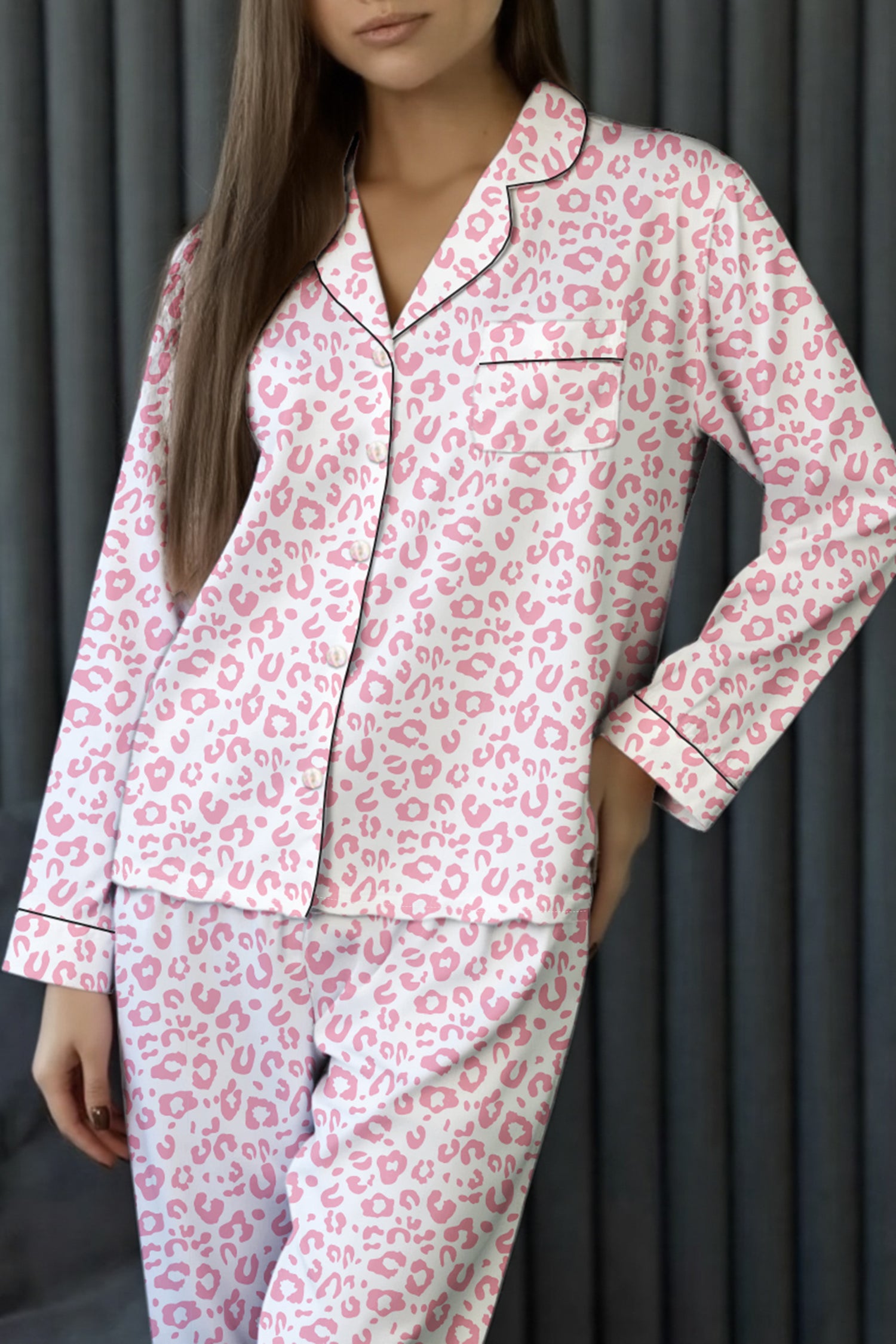 LuckeLadybug Women's Pajama Set in Pink Leopard Print for Comfortable Sleepwear