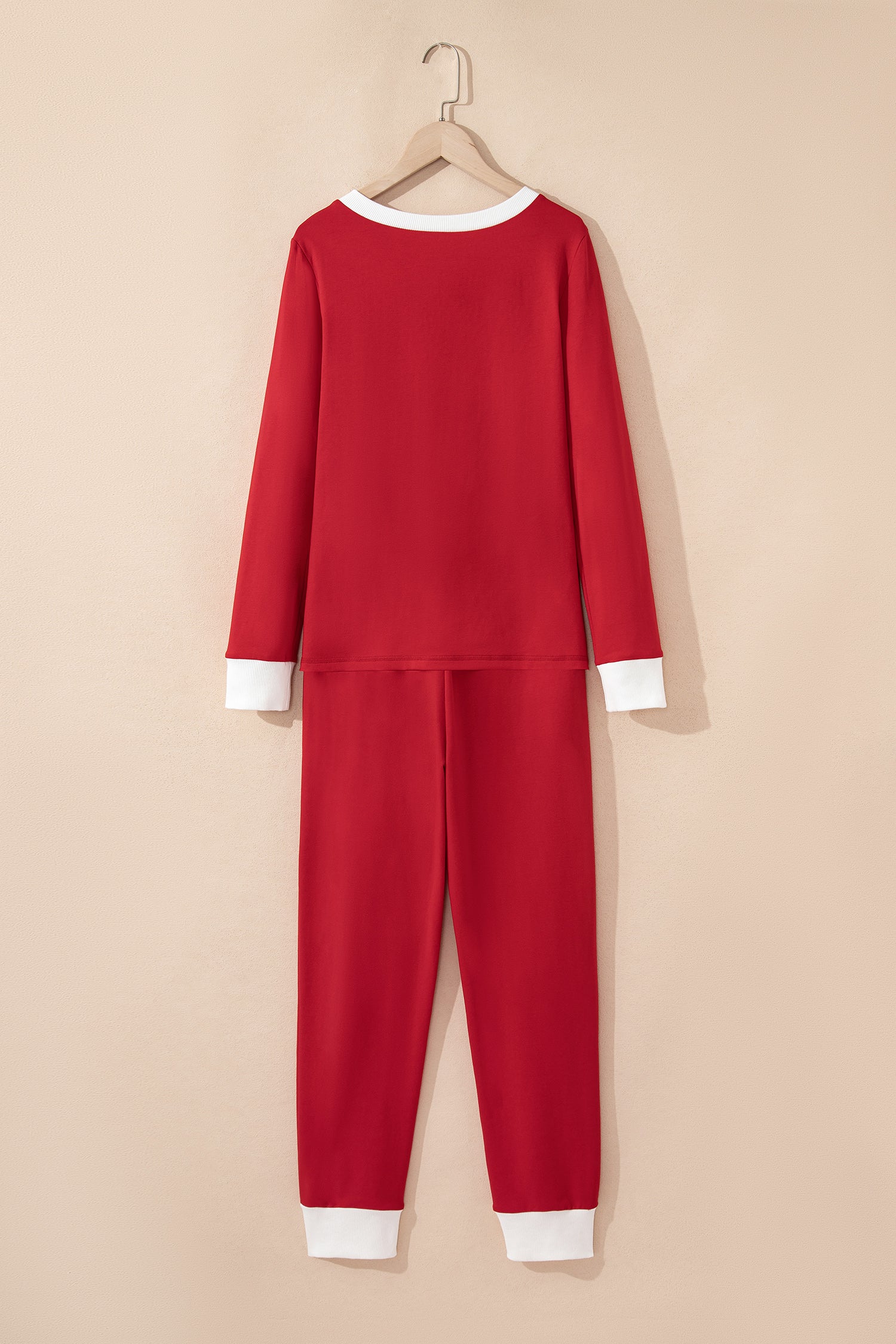 Red LuckeLadybug LLC pajama set with long sleeves and matching pants for cozy sleepwear