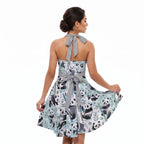 LuckeLadybug Cute Panda Print Fit and Flare Skater Dress with Bow Tie Back