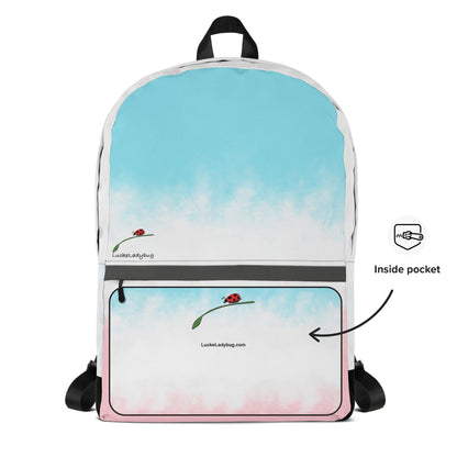 LuckeLadybug pastel tie dye bag for students with ladybug design and front zipper pocket
