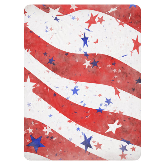 LuckeLadybug sherpa blanket patriotic bedding throw with red white blue star pattern