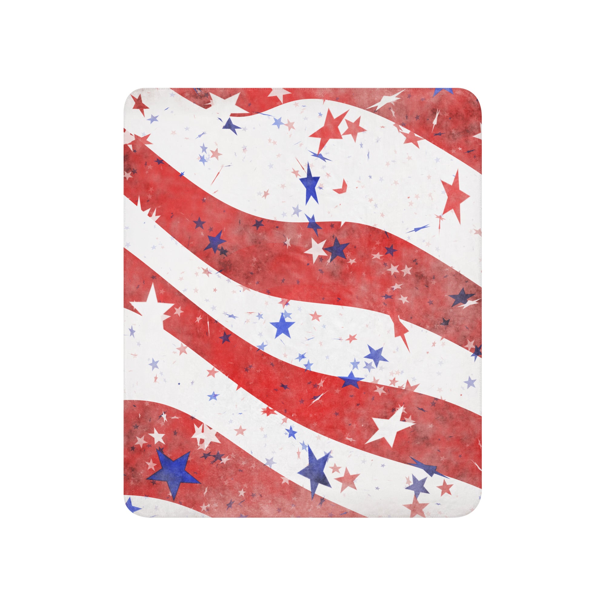 LuckeLadybug patriotic bedding throw sherpa blanket with red white and blue stars and stripes design