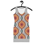 LuckeLadybug patterned bodycon dress featuring a stylish geometric design in warm colors