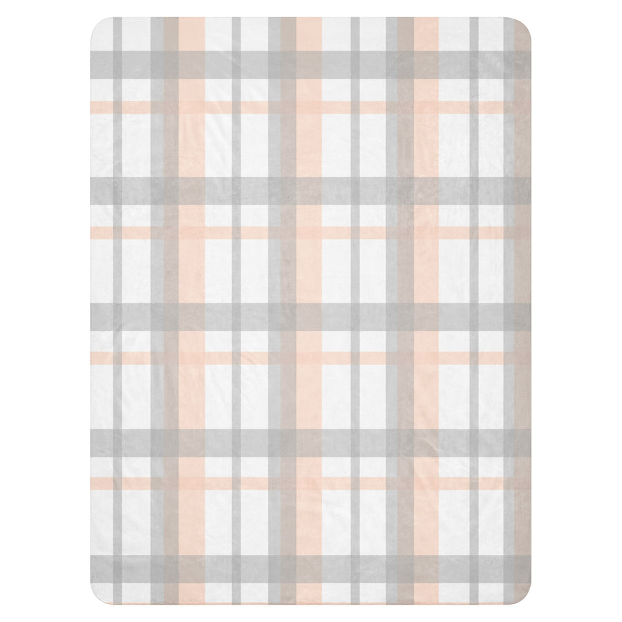 Manta Sherpa con estampado de cuadros en gris melocotón