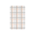 Peach grey plaid sherpa blanket by LuckeLadybug with soft cozy texture and warm design