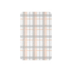 Peach grey plaid sherpa blanket by LuckeLadybug with soft cozy texture and warm design