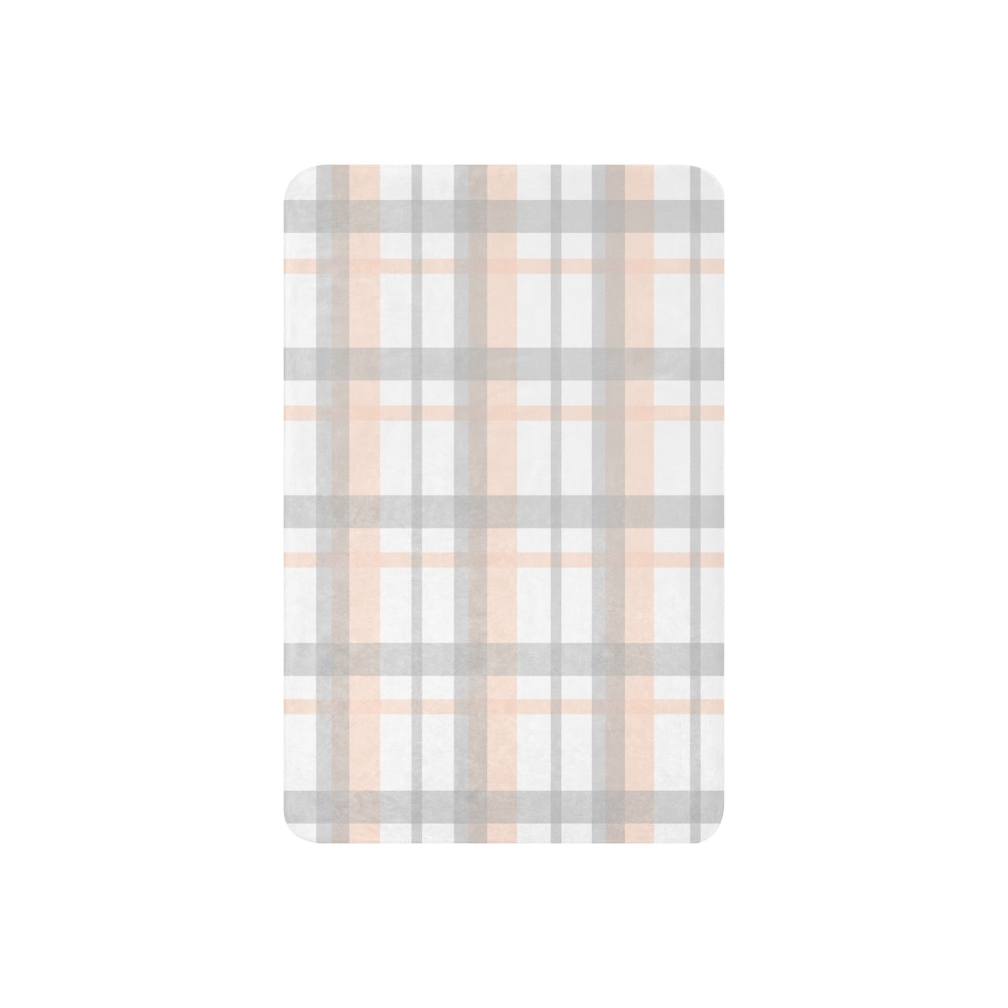 Peach grey plaid sherpa blanket by LuckeLadybug with soft cozy texture and warm design