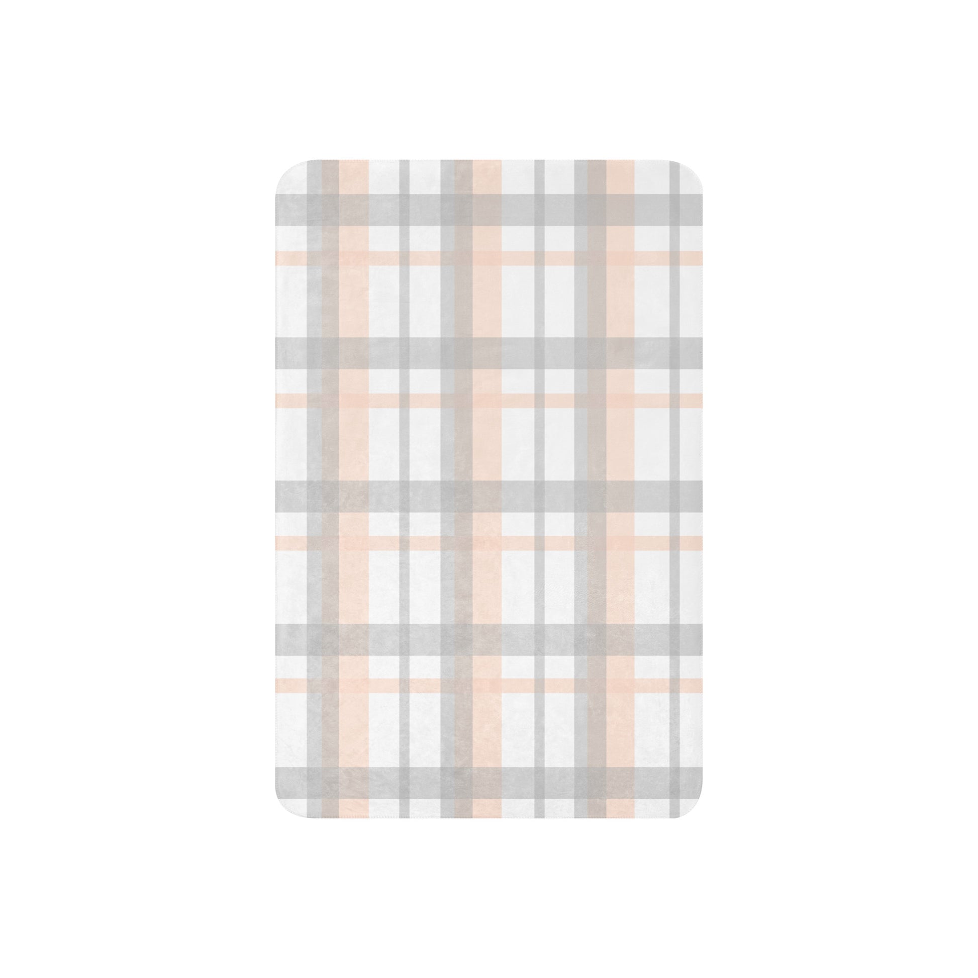 Peach grey plaid sherpa blanket by LuckeLadybug with soft cozy texture and warm design