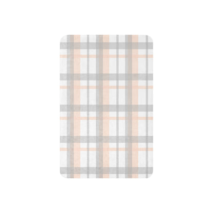 Peach grey plaid sherpa blanket by LuckeLadybug with soft cozy texture and warm design