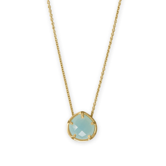 LuckeLadybug LLC pear chalcedony gold necklace featuring a teardrop-shaped gemstone in a gold setting