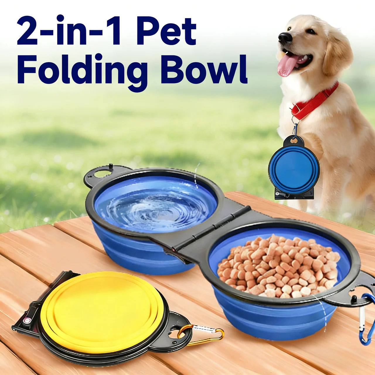 2-in-1 Pet Folding Bowl by LuckeLadybug LLC for slow eating dog bowl with water and food compartments