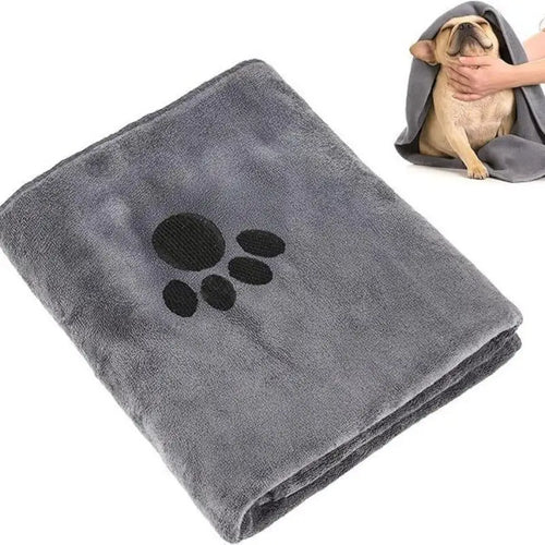 LuckeLadybug LLC absorbent towel in gray, perfect for drying pets after baths or outdoor adventures
