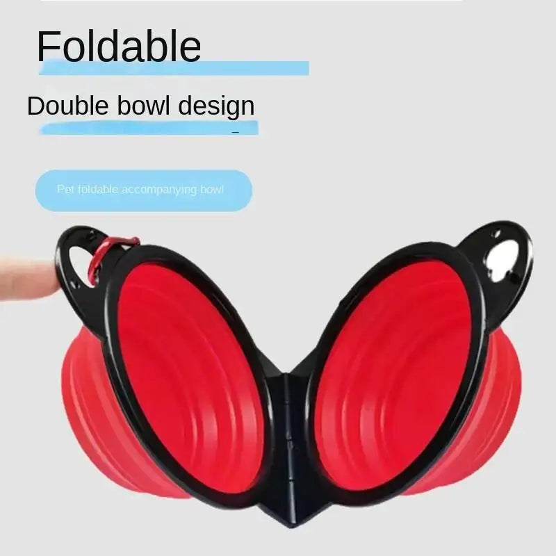 Foldable double bowl design for slow eating dog bowl to promote healthy digestion