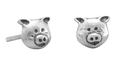 Adorable Oxidized Sterling Silver Piggy Face Stud Earrings - 6mm x 5m - LuckeLadybug LLC