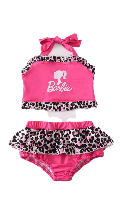 Adorable Pink Glamour Print Leopard 2Pc Girl Swimsuit | Cute And Comfy Toddler Beachwear - LuckeLadybug LLC