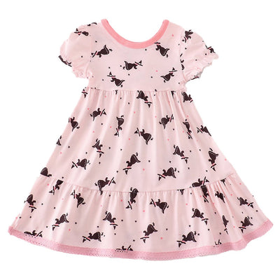 Adorable Pink Bat Print Tiered Dress For Your Little Fashionista! | Baby And Toddler Girls' Fashion - LuckeLadybug LLC