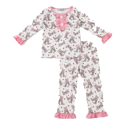 Adorable Pink Boots Ruffle Pajamas Set: Perfect For Stylish Baby & Toddler Sleepwear! - LuckeLadybug LLC