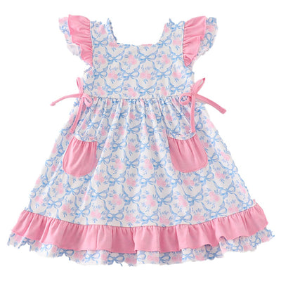 Adorable Pink Bow Print Ruffle Dress For Stylish Babies & Toddlers! - LuckeLadybug LLC