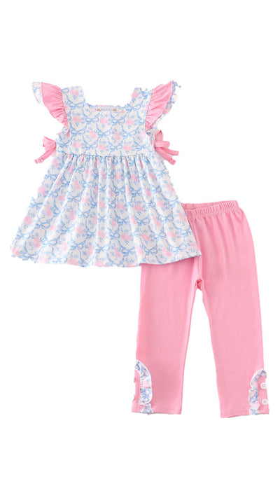 Adorable Pink Bow Print Ruffle Girl Set For Stylish Babies And Toddlers! - LuckeLadybug LLC