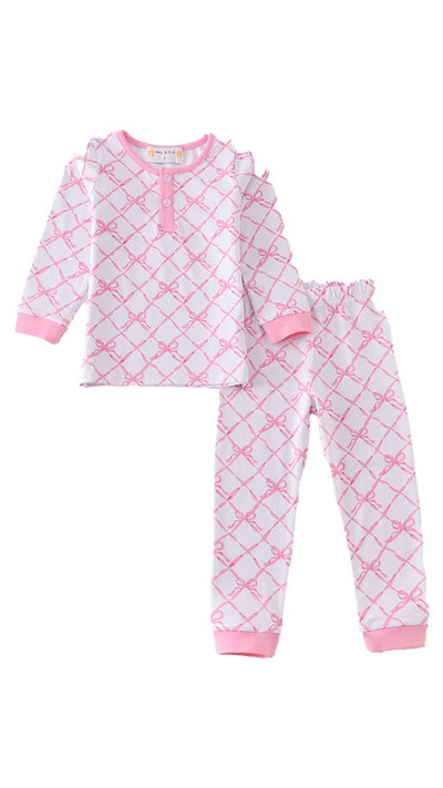 Adorable Pink Bow Tie Girl Pajama Set For Stylish Babies And Toddlers - LuckeLadybug LLC