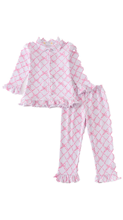 Adorable Pink Bow Tie Girl Pajamas Set For Fashionable Babies And Toddlers - LuckeLadybug LLC