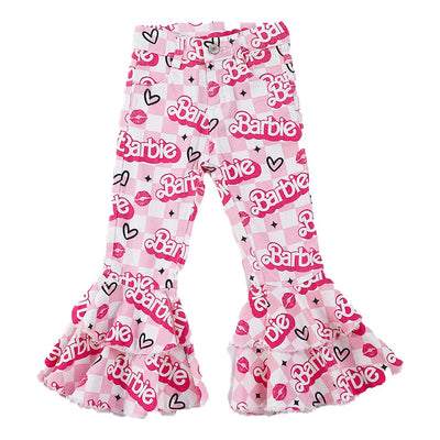 Adorable Pink Checkered Glamour Bell Denim Jeans For Fashionable Babies And Toddlers - LuckeLadybug LLC