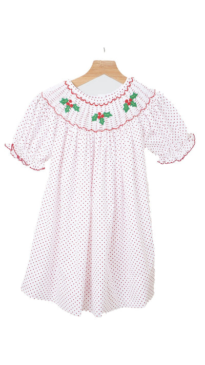 Adorable Pink Christmas Bishop Smocked Dot Dress For Babies And Toddlers - LuckeLadybug LLC