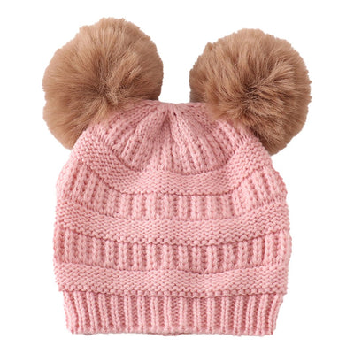 Adorable Pink Double Pompom Cable Beanie For Little Trendsetters! - LuckeLadybug LLC