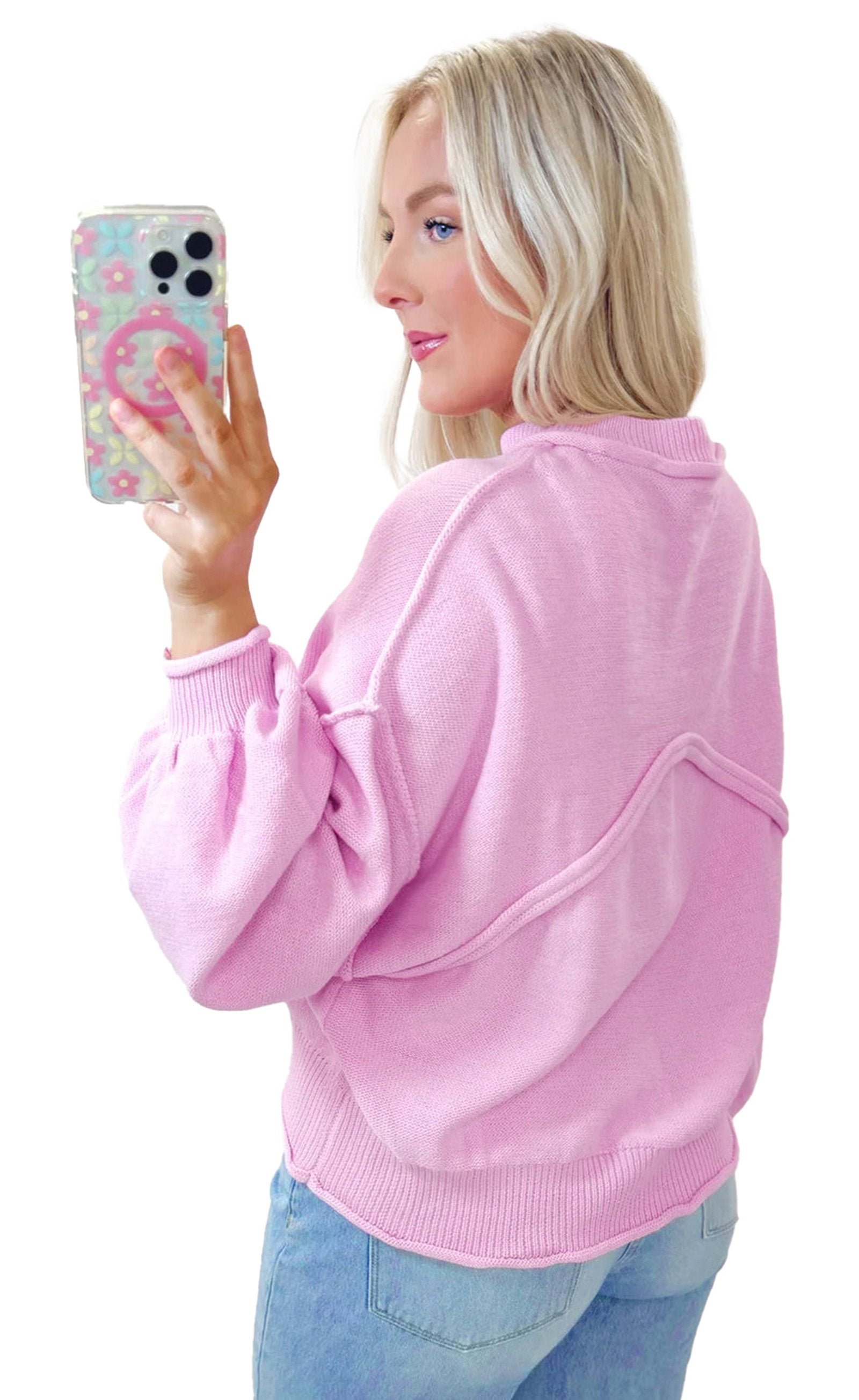 Pink drop shoulder sweater women featuring a relaxed fit and stylish design for casual wear