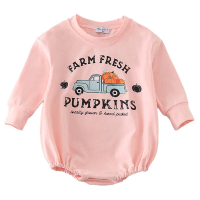 Adorable Pink Farm Fresh Pumpkins Girl Bubble Dress For Babies And Toddlers - LuckeLadybug LLC